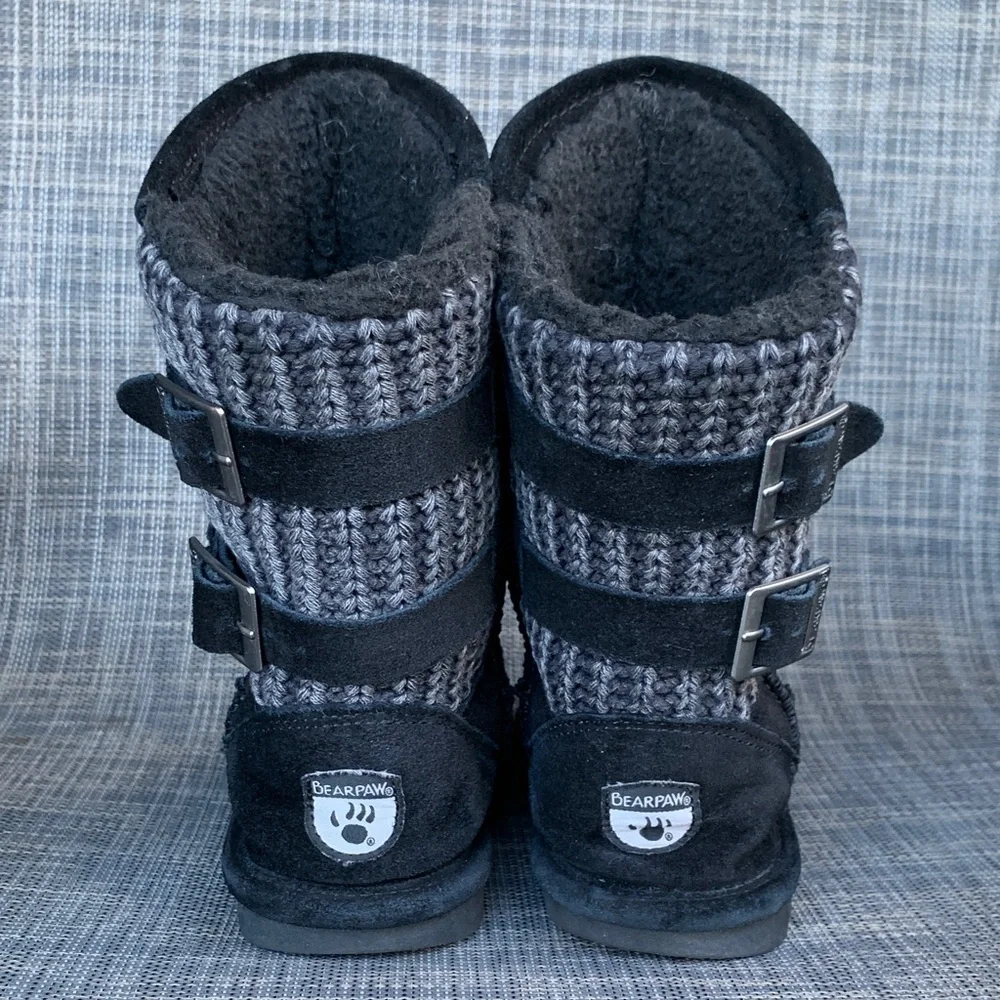 BearPaw Boshie Black Suede Cozy Winter Boots Girls size 1